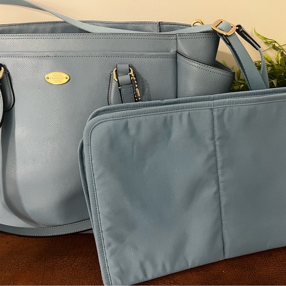 Coach Light Blue Crossgrain Leather Baby Diaper Multifunction Bag - Picture 2 of 4